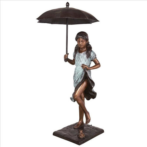 Life Size Young Girl with Umbrella Bronze Sculpture Statue Statuary Statue